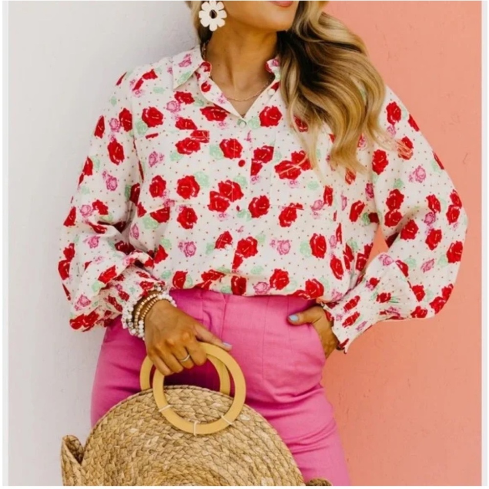 FATE The Alessandro Floral Blouse Long Sleeve Size Large NEW